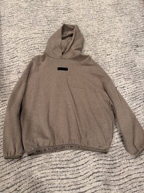 Essentials Taupe Hoodie with Black Chest Patch